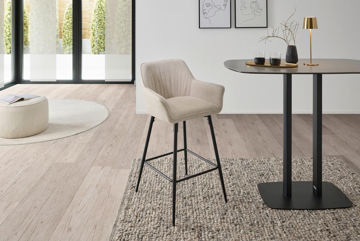 Barhocker Pim Mit Armlehne Leinenoptik Beige, B: 57 Cm - Beige/Schwarz, KONVENTIONELL, Holz/Textil (57/105/57cm) - MID.YOU