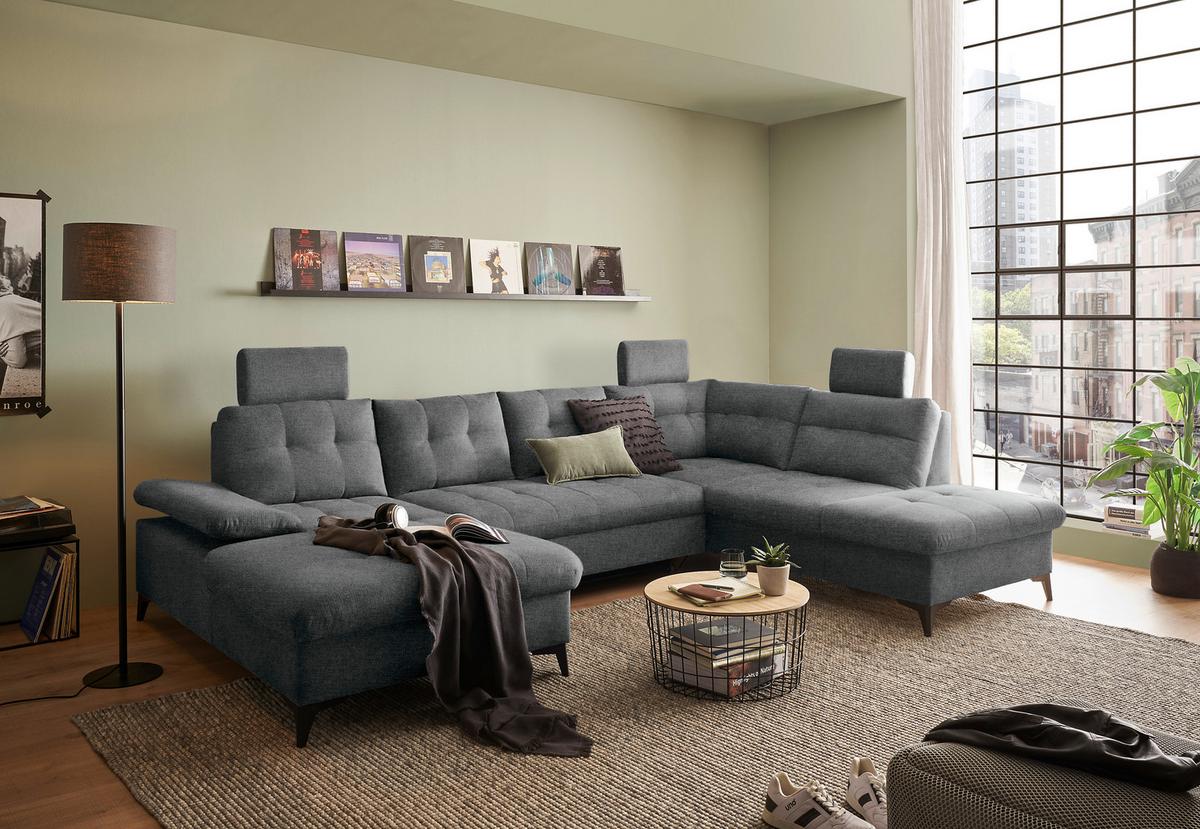 Wohnlandschaft Durban U Graphitfarben U:170/324/218 Cm - Schwarz/Graphitfarben, KONVENTIONELL, Textil (170/324/218cm) - MID.YOU