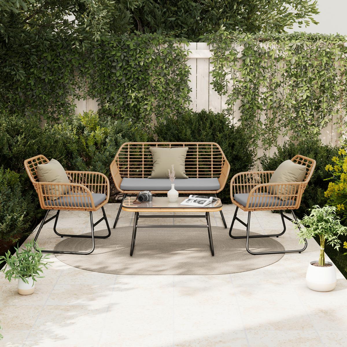 Loungegarnitur Bali - Naturfarben/Grau, MODERN, Glas/Kunststoff - Beldano