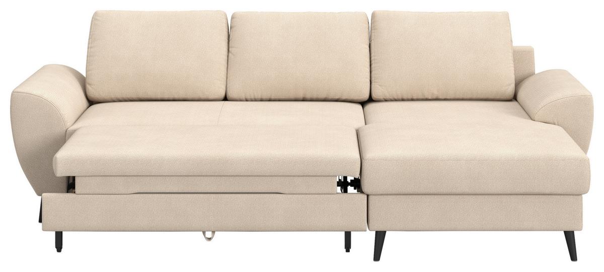 Ecksofa mit Bettfunktion Terra Chenille natur, B: 255cm - Schwarz/Naturfarben, Trend, Textil (255/154cm) - MID.YOU