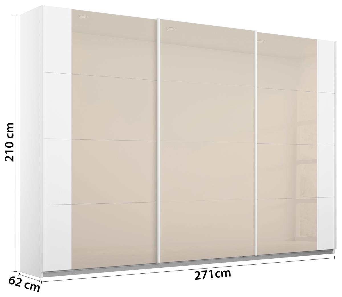 Schwebetürenschrank Artemis B: 271 Cm Weiß/champagner - Champagner/Weiß, MODERN, Glas/Holzwerkstoff (271/210/62cm) - Rauch Möbel