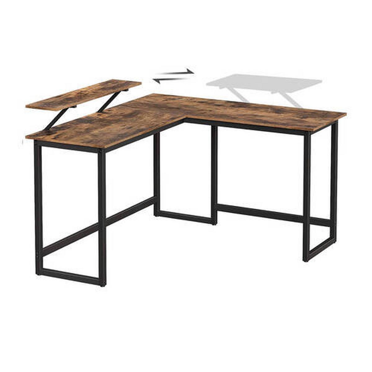 Rohový písací stôl IRON - hnedá/čierna, Basics, kov/kompozitné drevo (140/130/92,2cm) - Boxxx