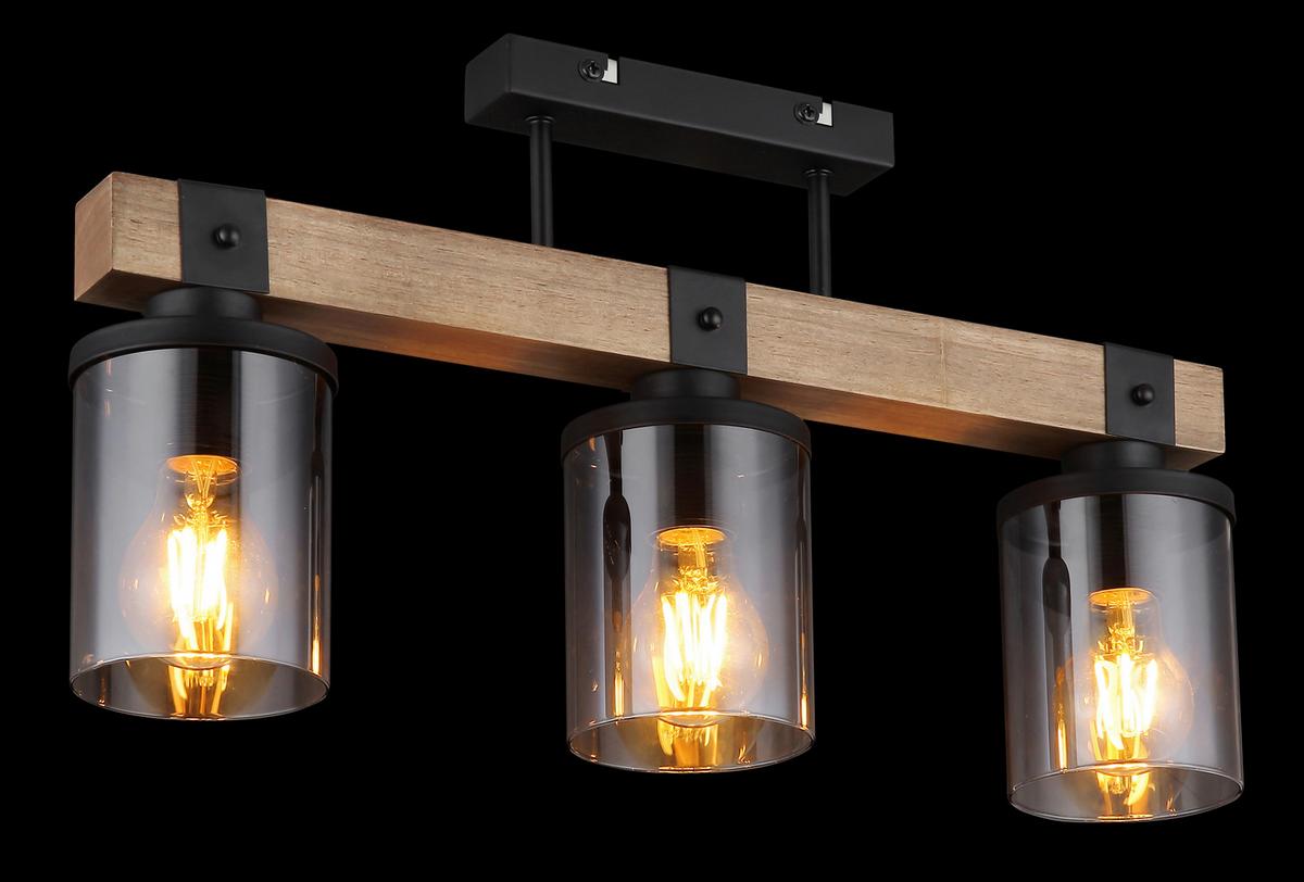 Deckenleuchte 15555-3D - Dunkelbraun/Schwarz, Natur, Glas/Holz (52/10/28,6cm) - Globo