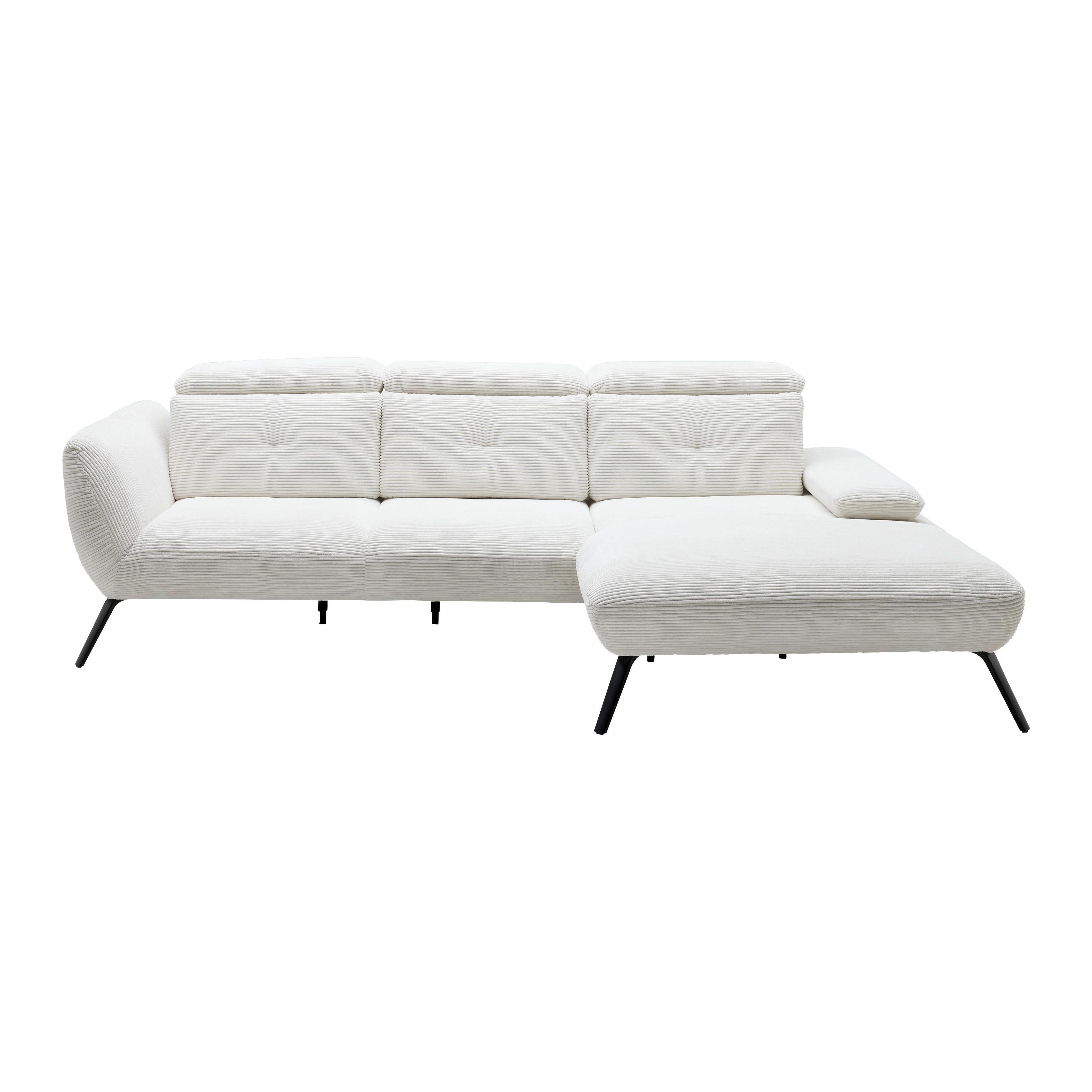 Sedačka SEATTLE, pravá, biely menčester, bez vankúšov - čierna/biela, Modern, kov/kompozitné drevo (301/196cm) - Premium Living