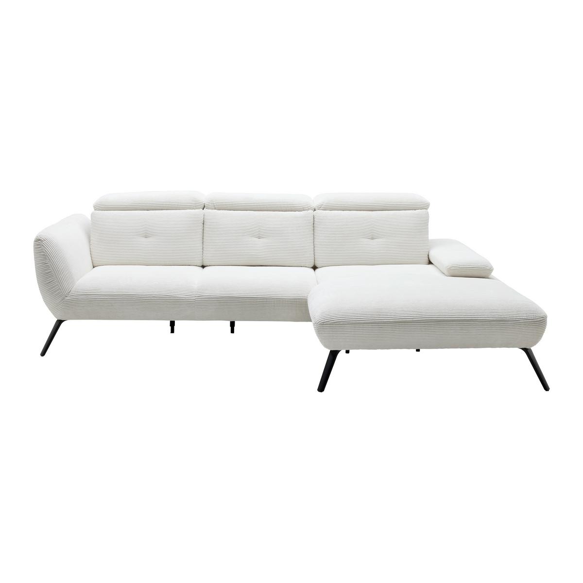 Sedačka SEATTLE, pravá, bílý manšestr, bez polštářů - bílá/černá, Moderní, kov/kompozitní dřevo (301/196cm) - Premium Living