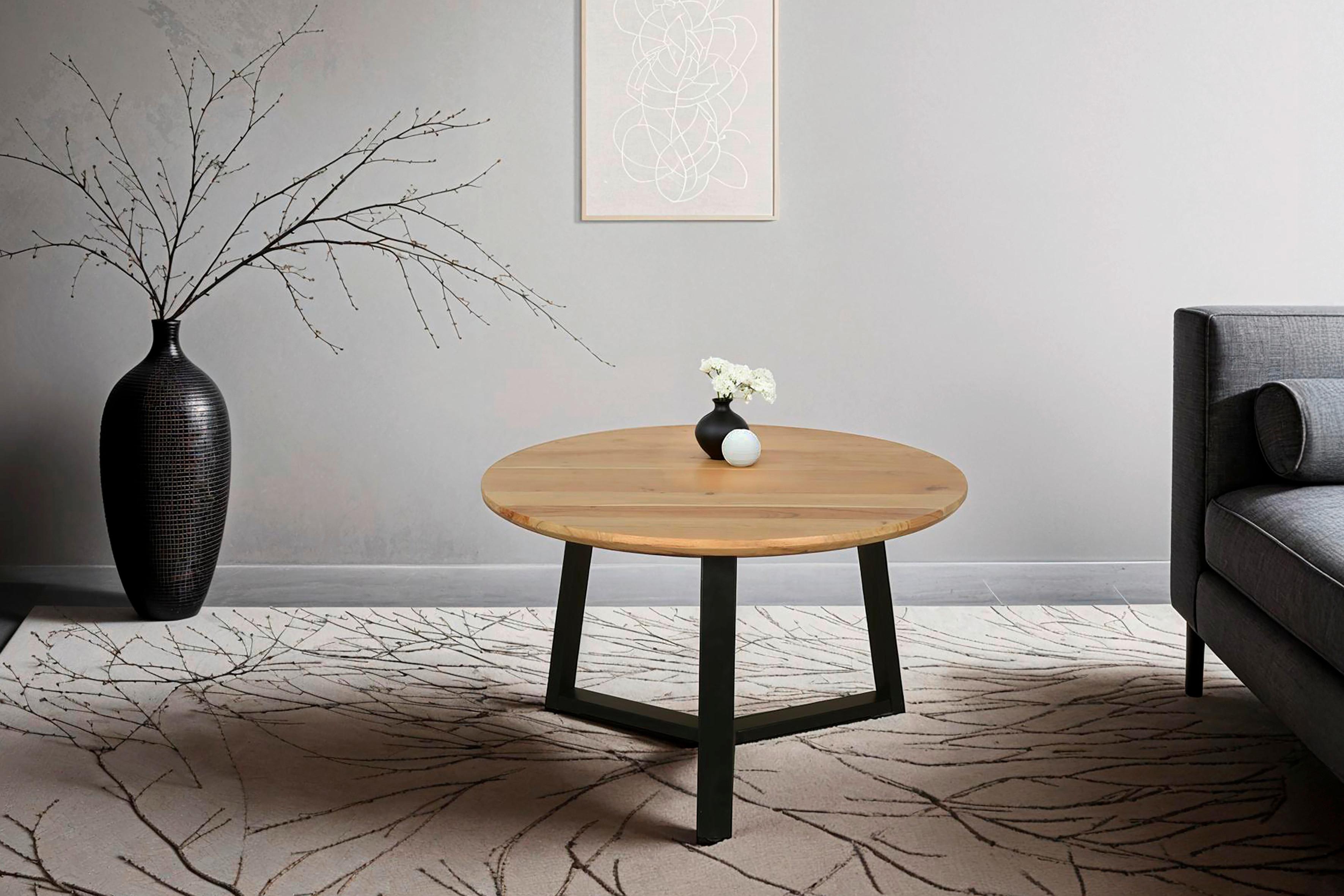 Couchtisch Cross Akaziefarben/schwarz D: 75 Cm - Schwarz/Akaziefarben, Design, Holz/Metall (75/46/75cm) - MID.YOU