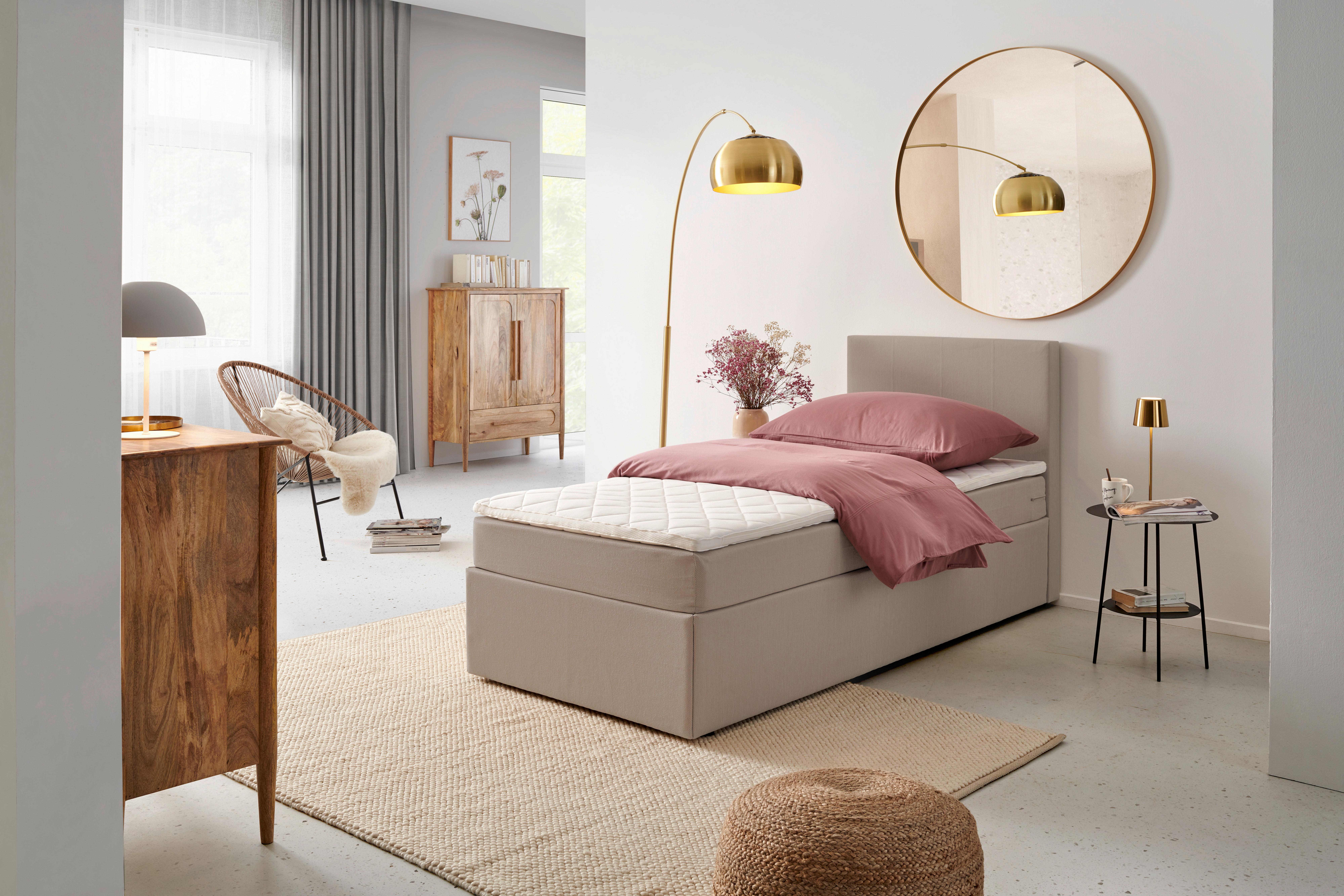 Boxbett mit Topper 90x200 cm Carolina Sandfarben - Sandfarben/Schwarz, Basics, Textil (90/200cm) - P & B