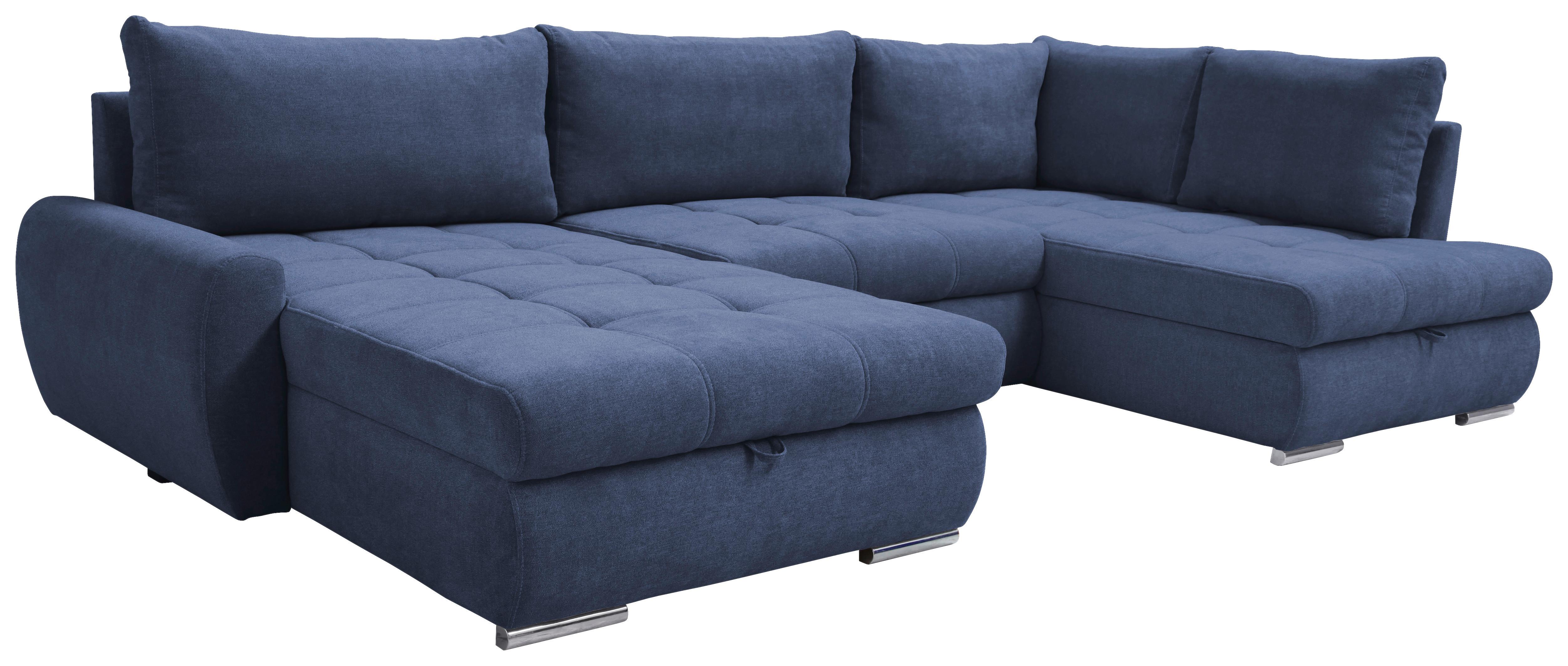 Ecksofa Canion - Chromfarben/Dunkelblau, Design, Textil (174/322/173cm) - Livetastic