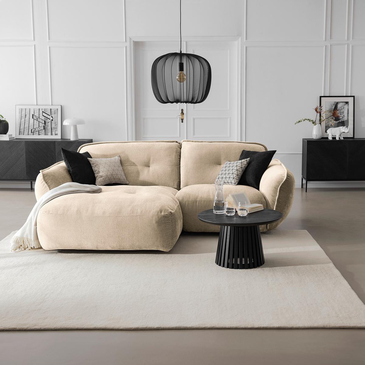 Ecksofa Fluffy, Creme S: 184x269 Cm - Creme/Schwarz, MODERN, Textil (184/269cm) - Trendmanufaktur