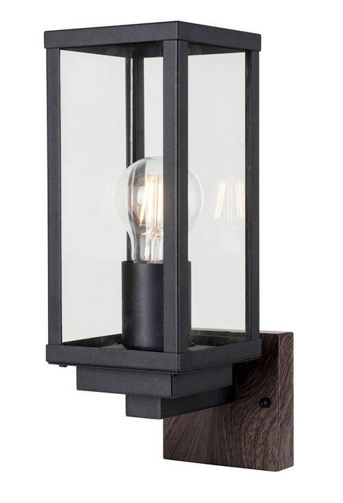 Außenwandleuchte Karo 60w Glas Aluminium, Wandmontage - Klar/Eichefarben, Basics, Glas/Metall (16/37/11cm)