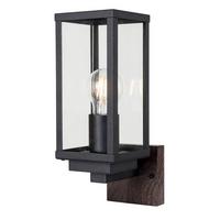 Außenwandleuchte Karo 60w Glas Aluminium, Wandmontage - Klar/Eichefarben, Basics, Glas/Metall (16/37/11cm)
