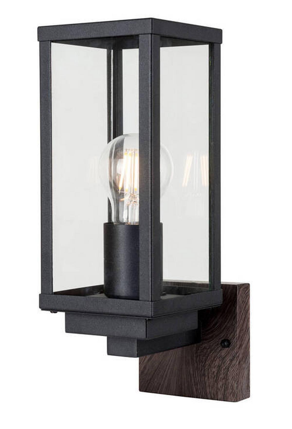 Außenwandleuchte Karo 60w Glas Aluminium, Wandmontage - Klar/Eichefarben, Basics, Glas/Metall (16/37/11cm)