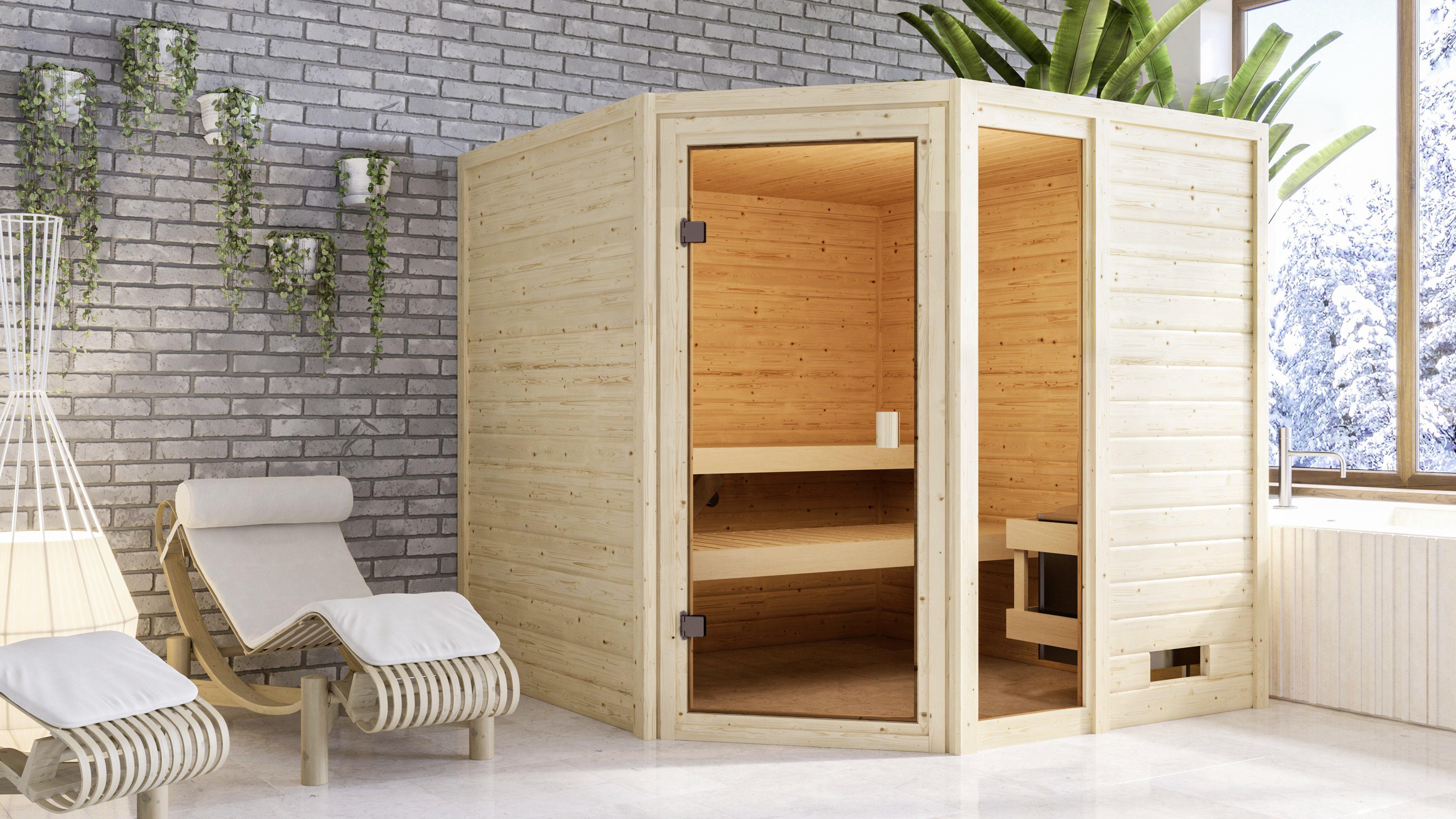 Sauna Lille 1 Mit Int. Steuerung 196x187x196 Cm - Naturfarben, Basics, Holz (196/187/196cm) - Karibu