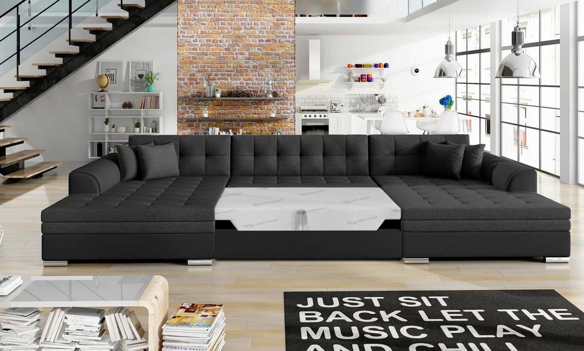 Wohnlandschaft Vento Schwarz U: 165x359x165cm - Chromfarben/Schwarz, Design (165/359/165cm) - MID.YOU
