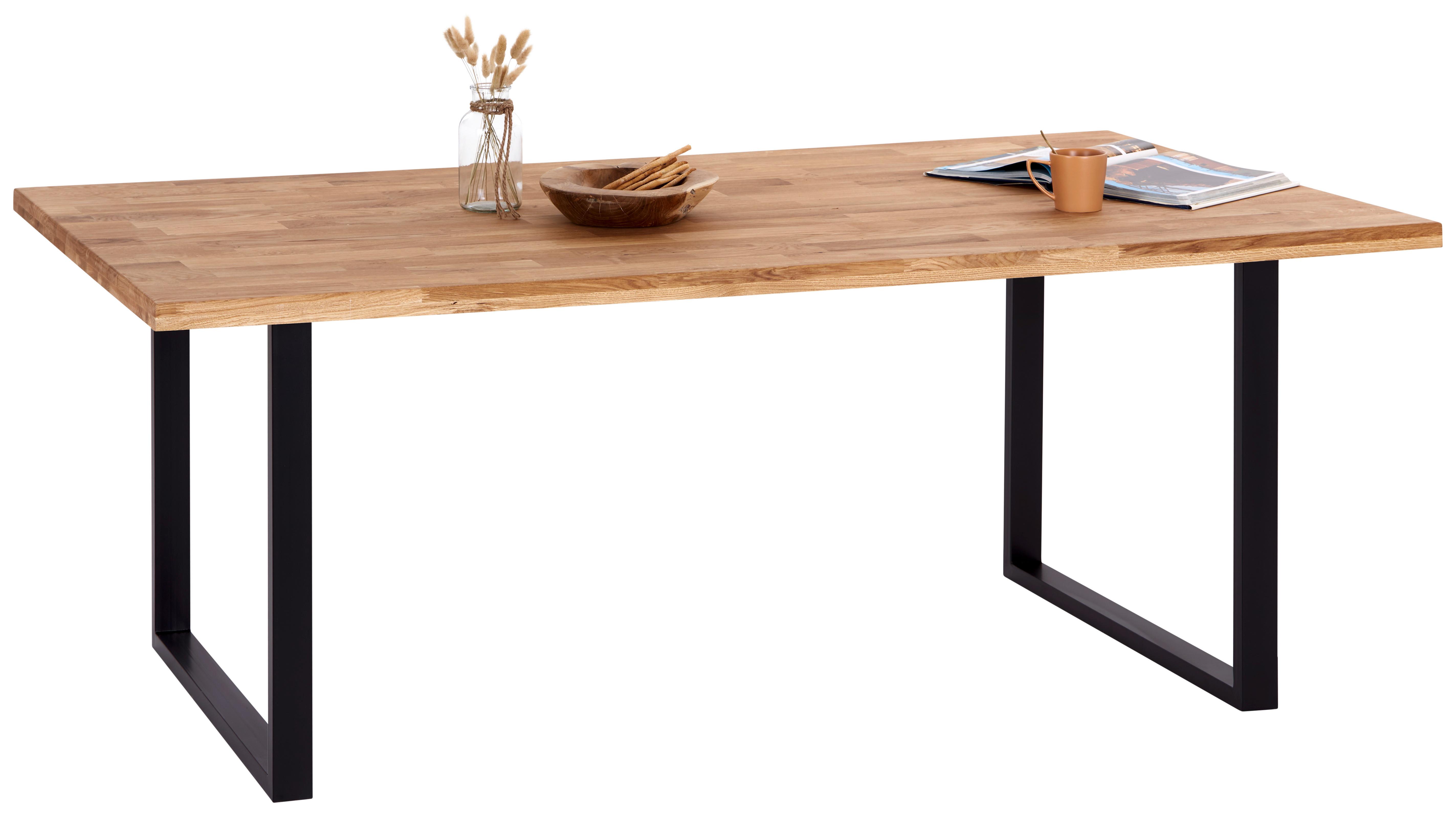 Esstisch mit Massivholz-Platte Barbara 200x100 cm Eiche - Eichefarben/Schwarz, MODERN, Holzwerkstoff/Metall (200/75/100cm)