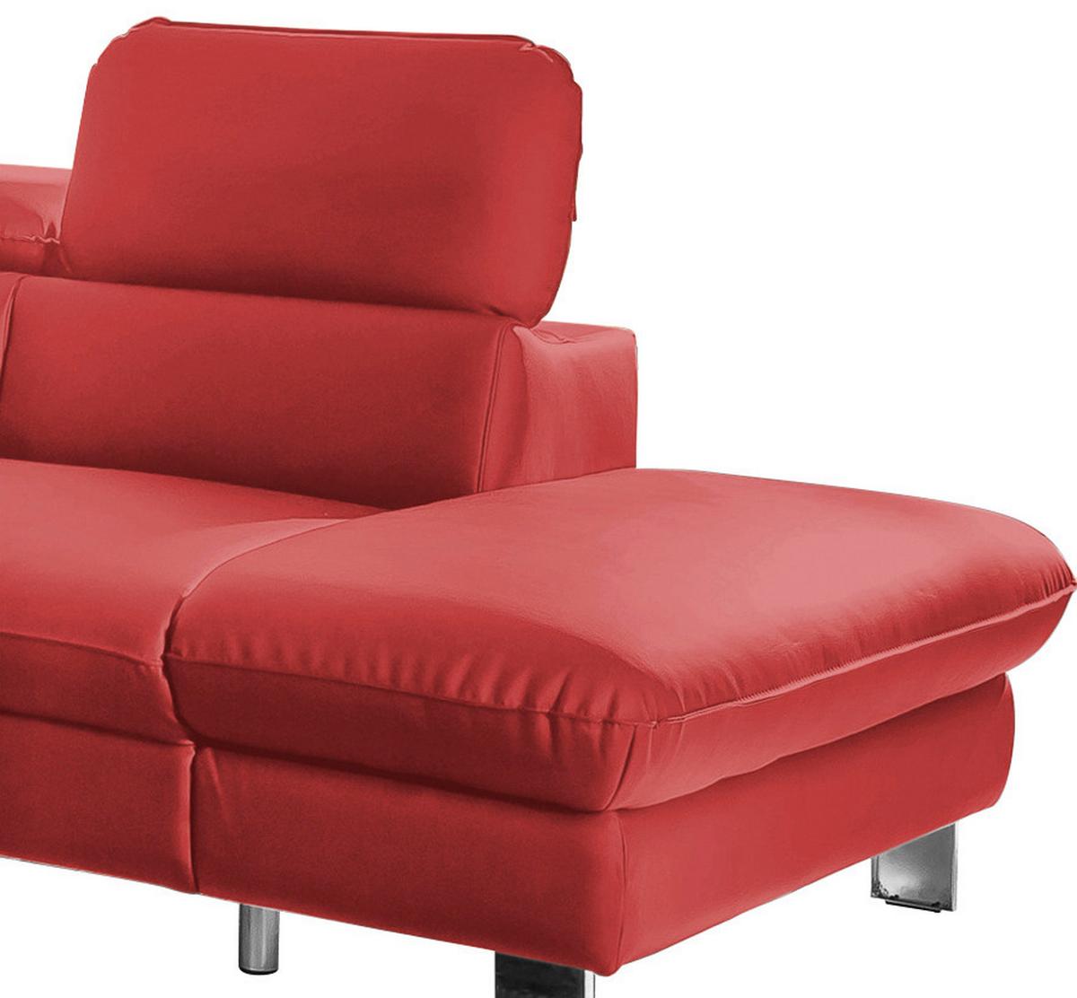Ecksofa Mit Schlaffunktion Driver Rot Lederlook - Chromfarben/Rot, MODERN, Textil (266/214cm) - MID.YOU
