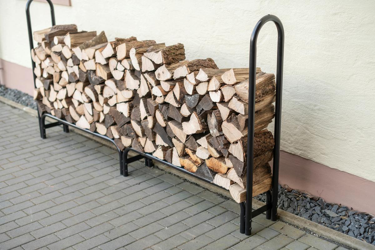 Regál na drevo 244cm - čierna, Basics, kov (25/118/244cm)