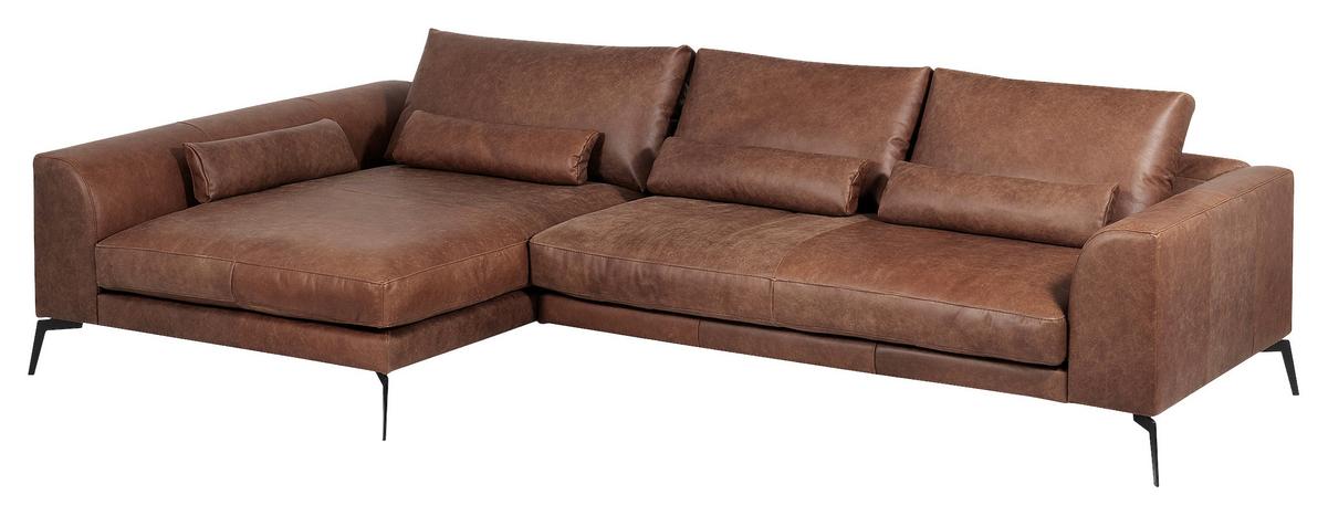 Ecksofa Berlin Braun S: 172 cm - Schwarz/Braun, Design, Leder (172/313cm) - Livetastic