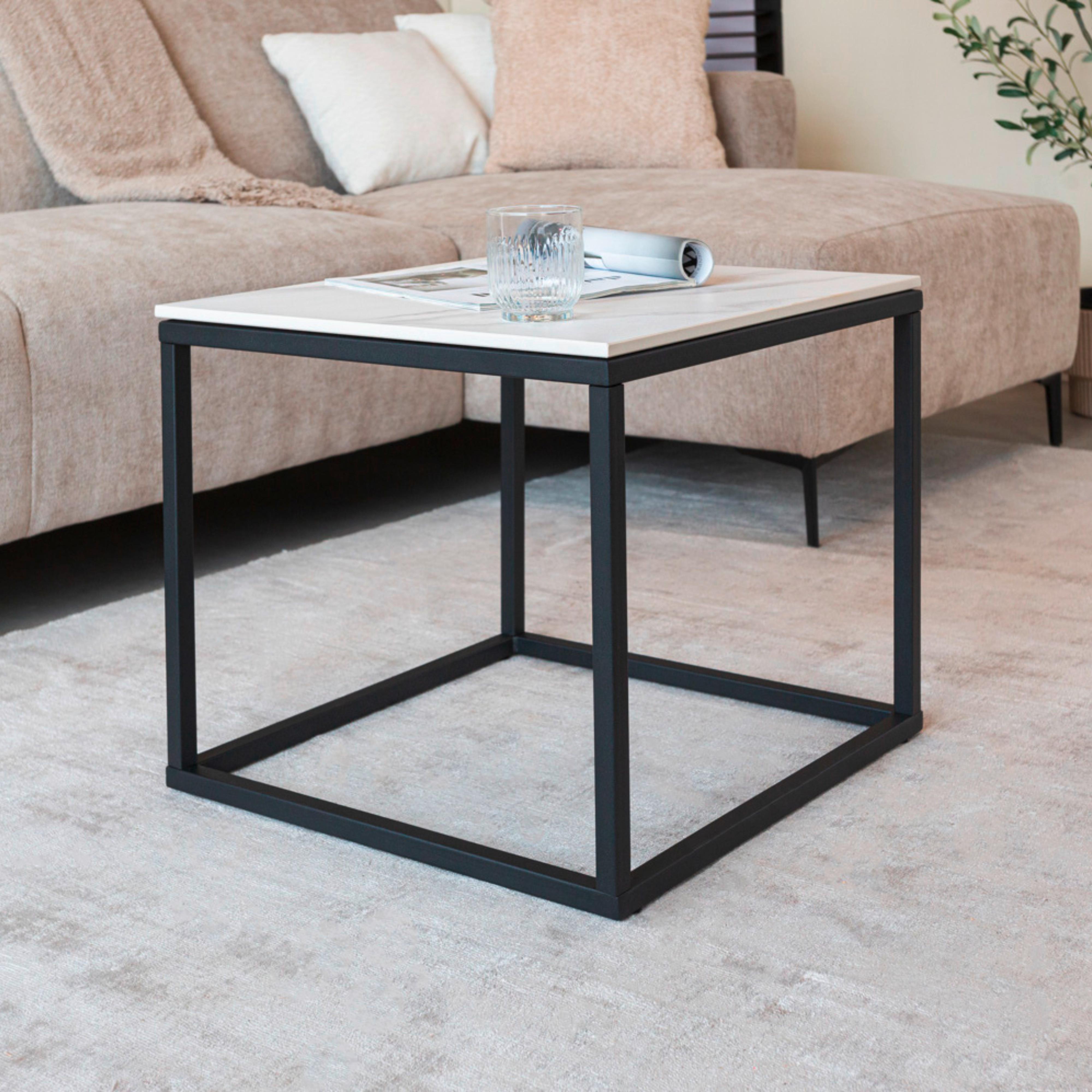 Couchtisch Michael Weiß/schwarz, 50 Cm - Schwarz/Weiß, MODERN, Stein/Metall (50/44/50cm) - MID.YOU