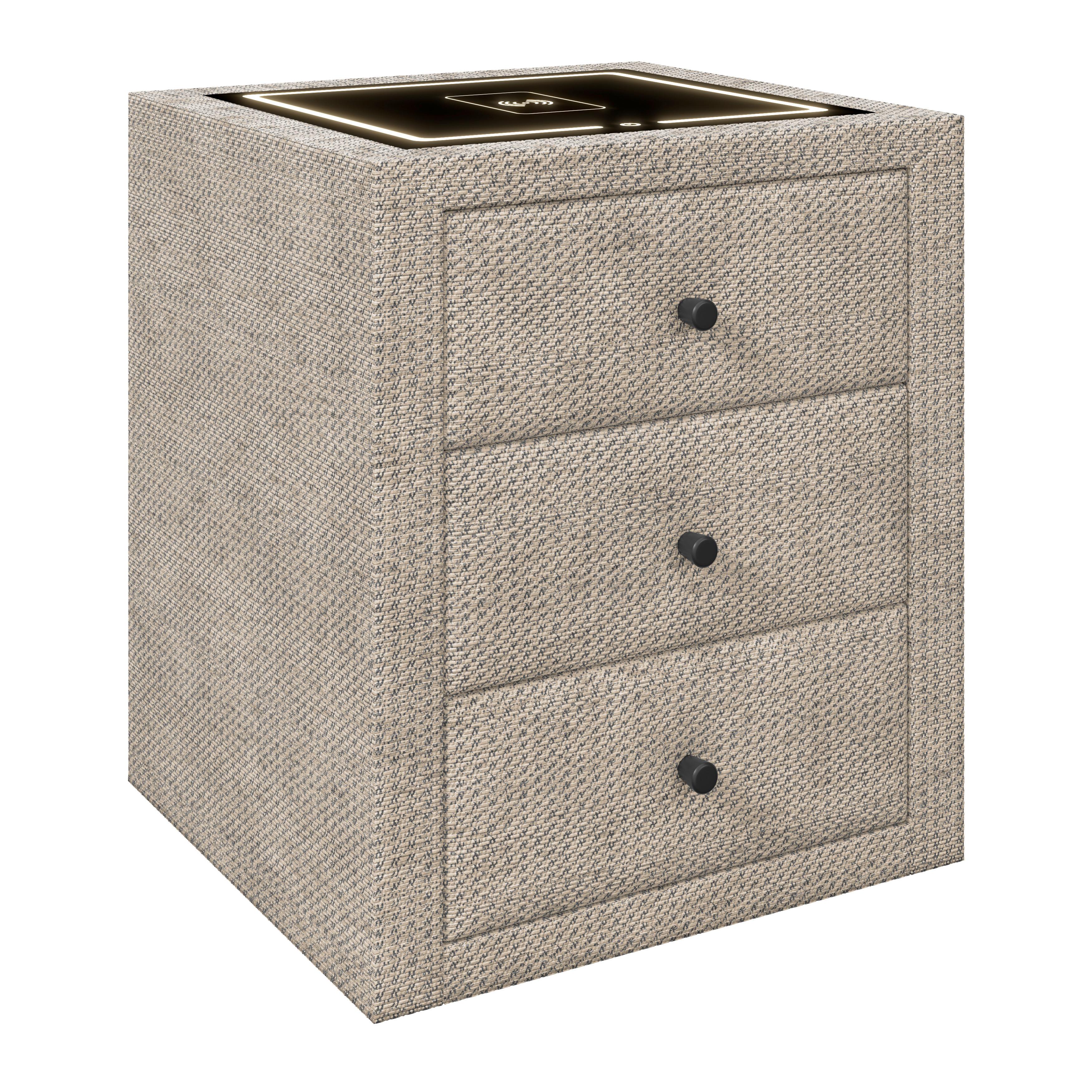 Nachtkästchen Brisbane II mit Induktionsladezone B: 49,5cm - Beige, Trend, Glas/Holzwerkstoff (49,5/56,5/46cm) - Sembella