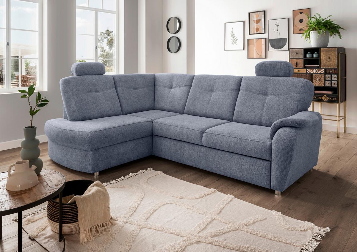 Eckschlafsofa Rosali, Hellblau S: 180x264 Cm - Chromfarben/Hellblau, MODERN, Textil (180/264cm) - Livetastic