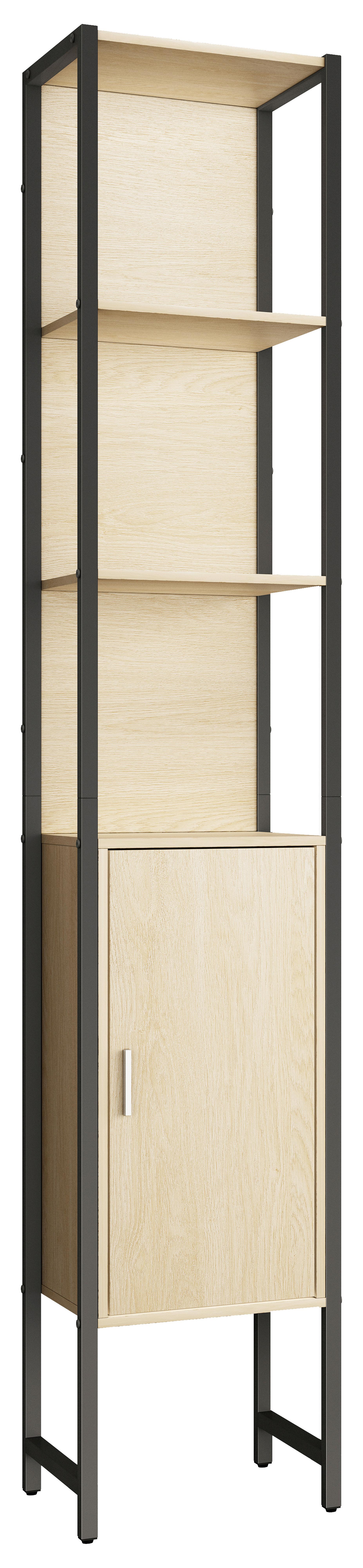 Badezimmer Hochschrank Edino 33x185 cm Schwarz - Honigeiche/Schwarz, MODERN, Holzwerkstoff/Metall (33/185/30cm) - MID.YOU