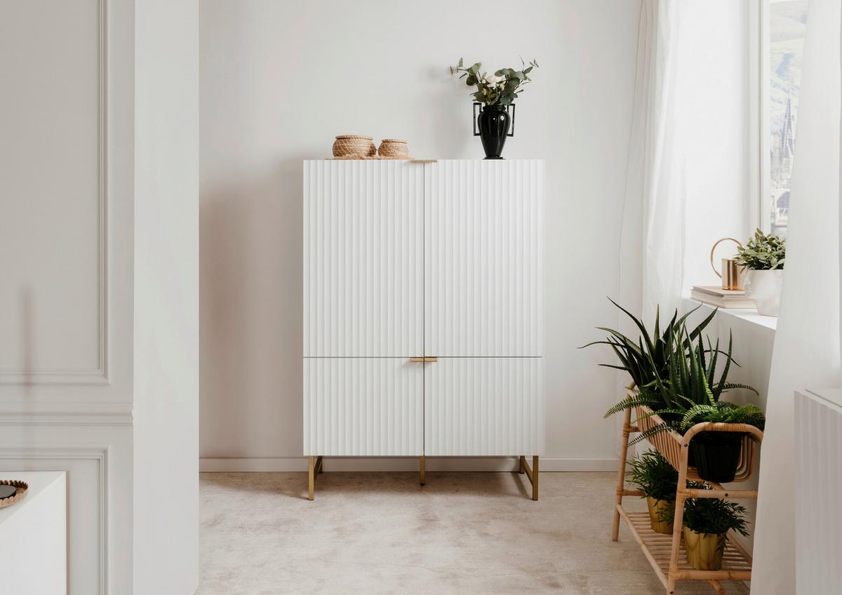 Highboard Edinburgh B: 100cm Weiß - Goldfarben/Weiß, Design, Holzwerkstoff (100/142/41cm) - MID.YOU