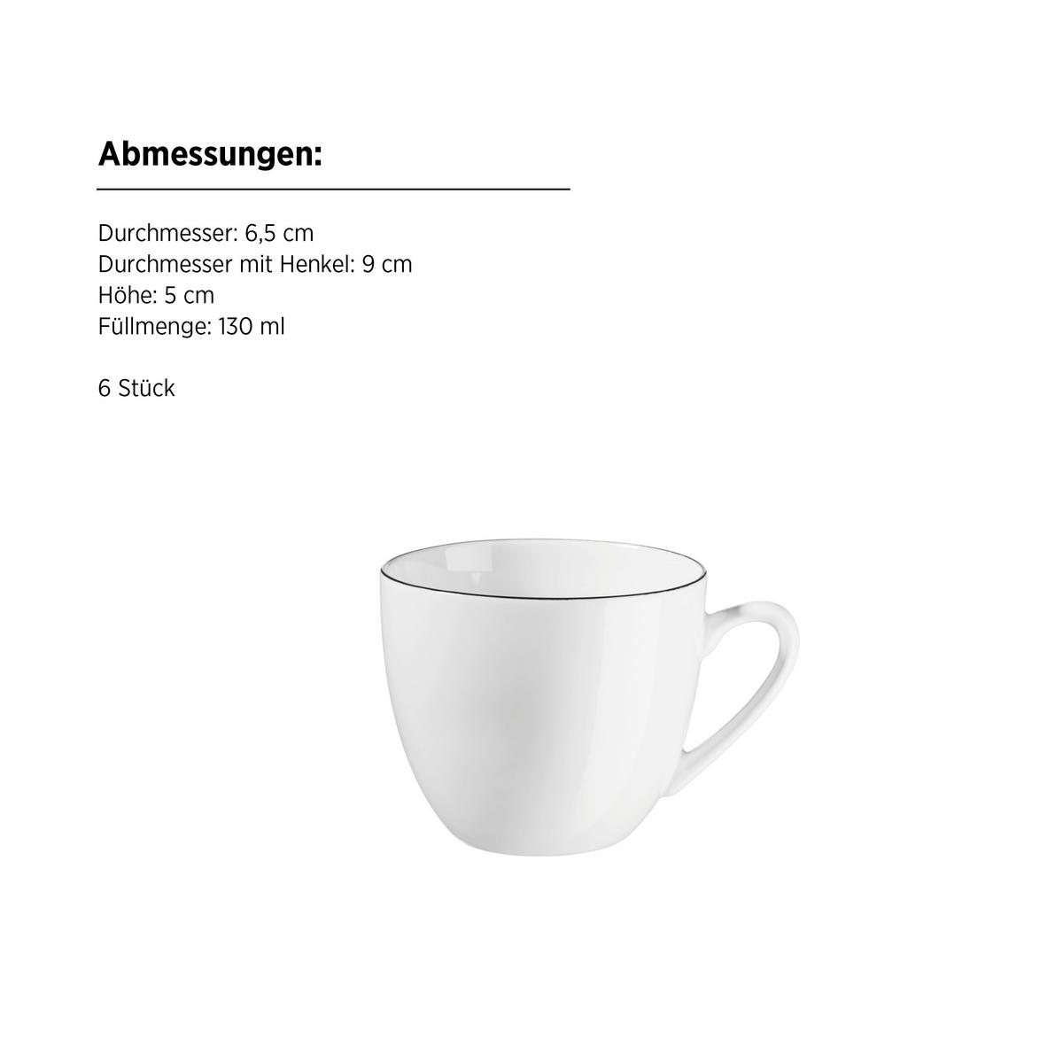 Tassenset Felise 12-teilig New Bone China, Weiß/schwarz - Weiß, Basics, Keramik - Mäser