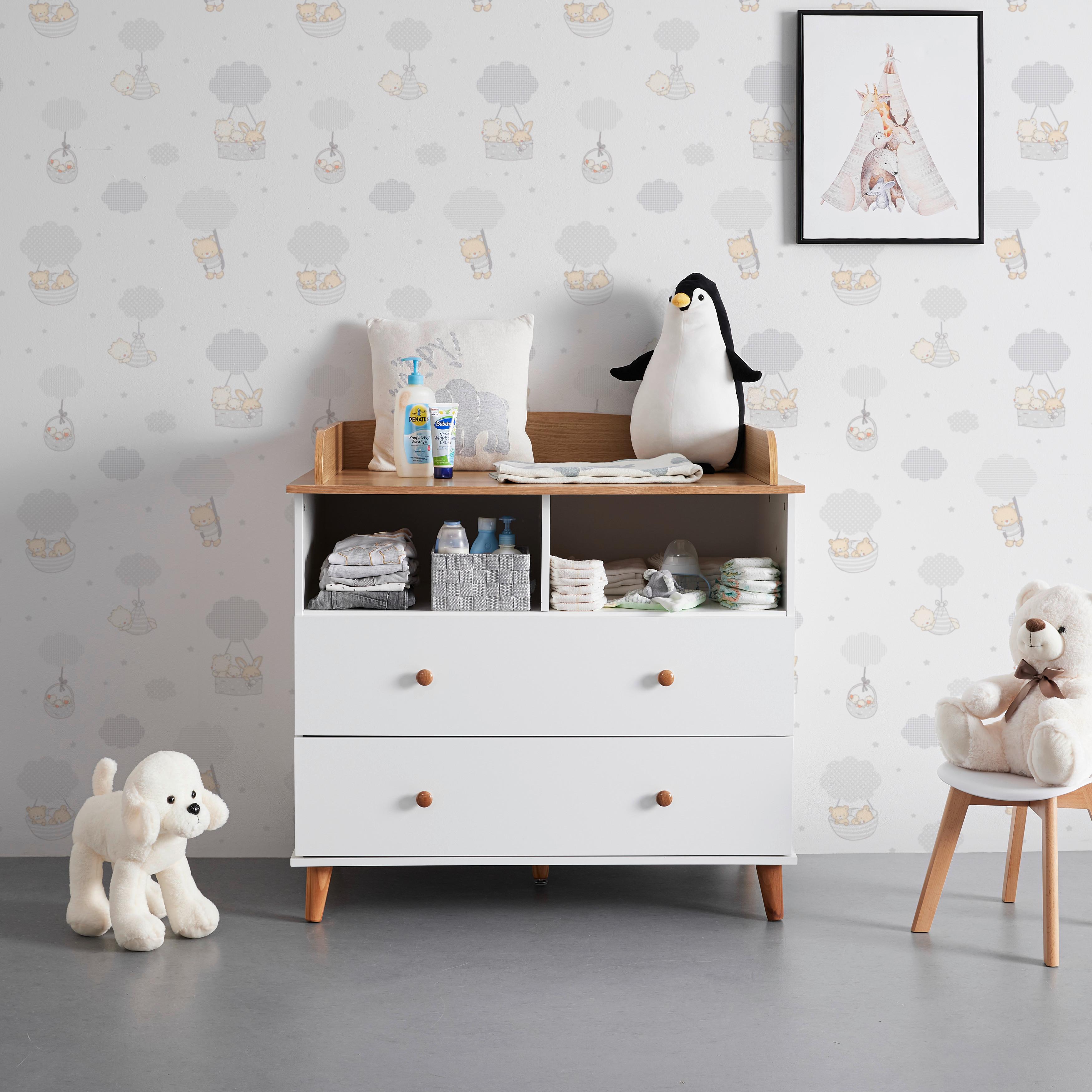 Prebaľovacia komoda LOU prírodná a biela - biela/farba borovice, Modern, drevo (98/98/60cm) - Bessagi Kids