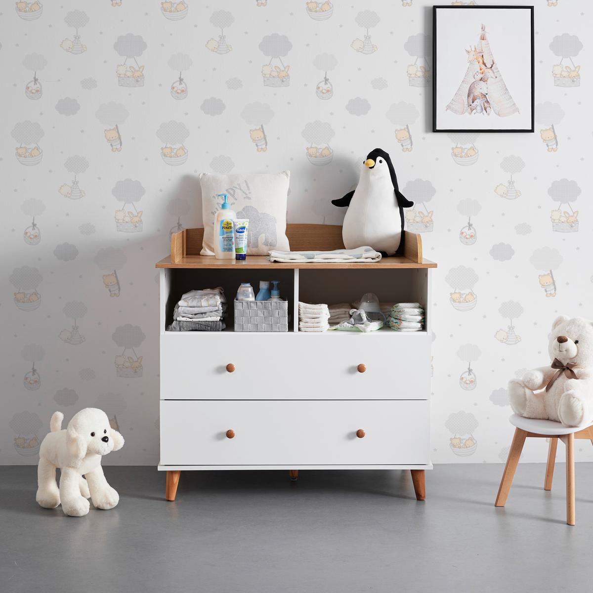 Prebaľovacia komoda LOU prírodná a biela - biela/farba borovice, Modern, drevo (98/98/60cm) - Bessagi Kids