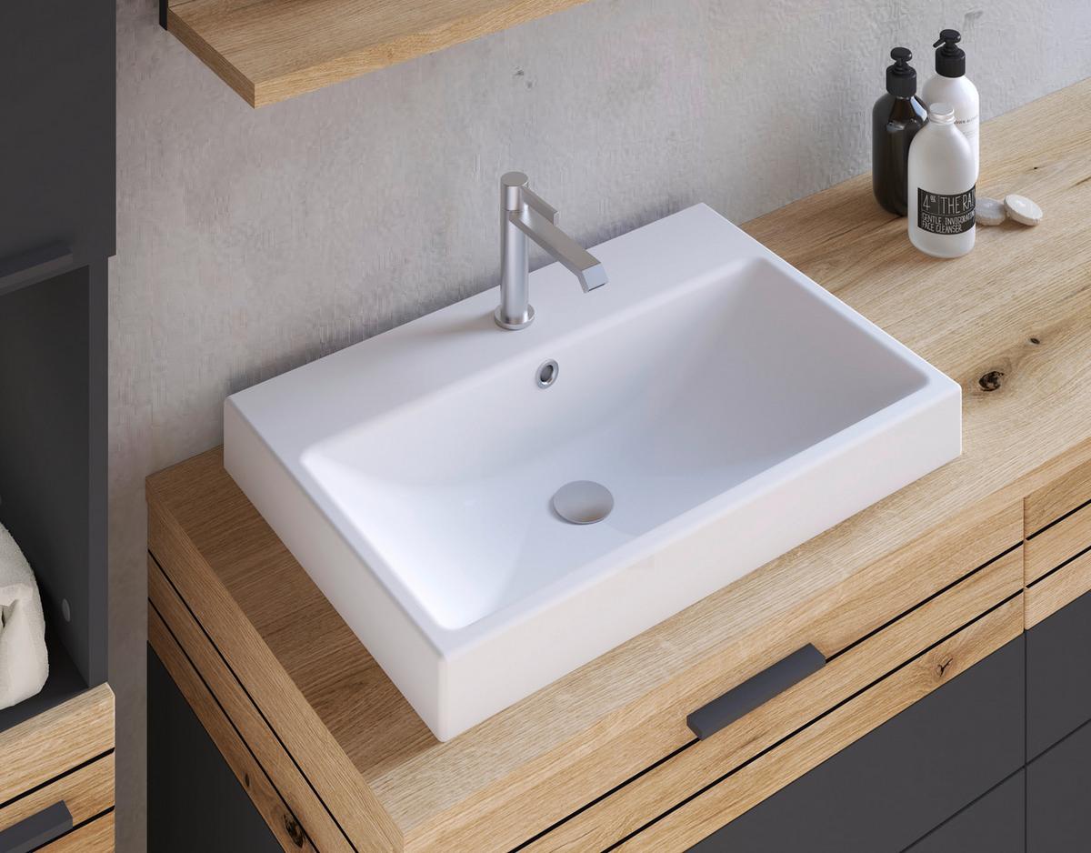 Waschtischunterschrank Cotia Cotlu 2 - Eichefarben/Anthrazit, MODERN, Keramik/Holzwerkstoff (140/57/48cm) - James Wood