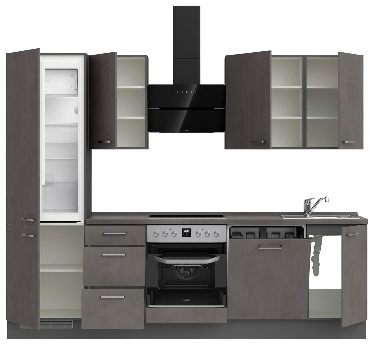 Kuchynská linka 270 cm, bridl.šedý betón/bridl.šedá - farba ušľachtilej ocele/bridlicová, Modern, kov/kompozitné drevo (270cm) - Nobilia