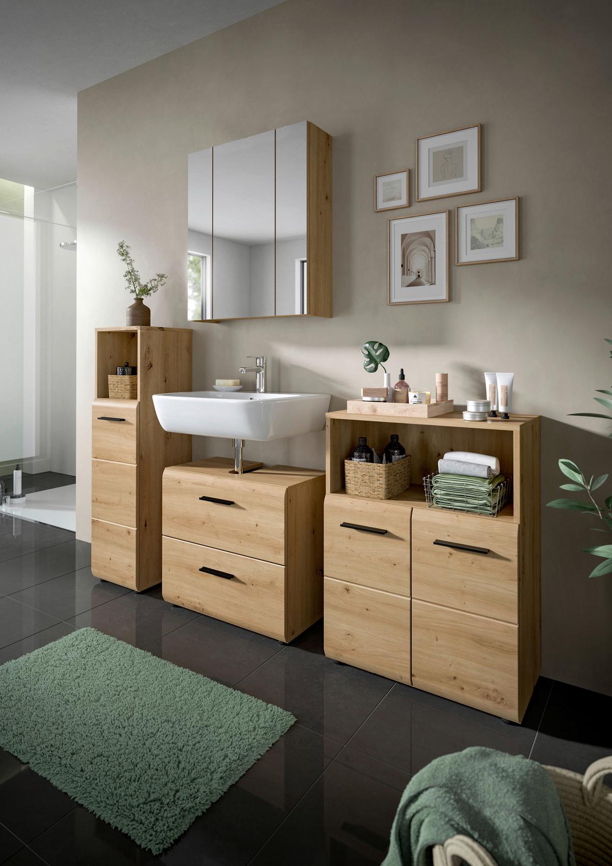 Badezimmer Ice Eiche Artisan Dekor B: 150cm - Schwarz/Eiche Artisan, Basics, Holzwerkstoff (150cm) - MID.YOU
