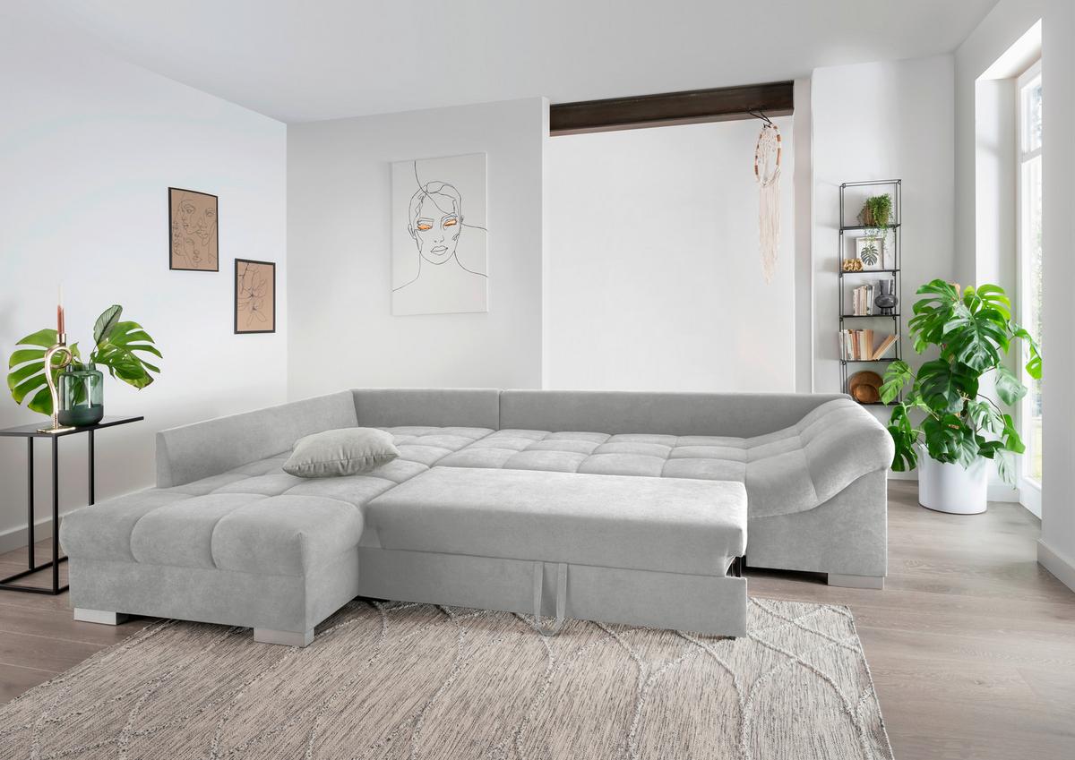 Eckschlafsofa Alvito Silberfarben S: 202/298 Cm - Silberfarben, Design, Textil (202/298cm) - MID.YOU