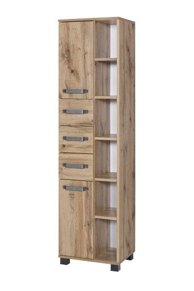 Hochschrank Milan Bxh: 41,9x 163,7 Cm Eiche Dekor - Eichefarben/Schwarz, KONVENTIONELL, Holzwerkstoff (41,9/163,7/32cm) - MID.YOU
