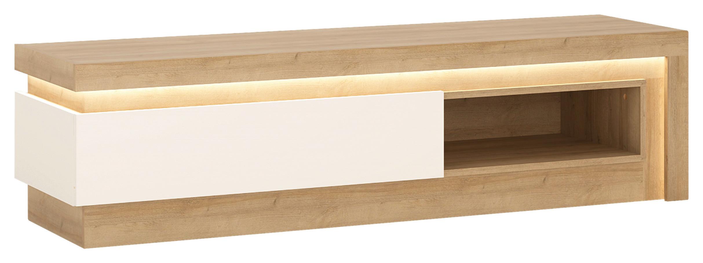Tv-element Lyon Hell Weiß/eichefarben B: 130 Cm - Weiß Hochglanz/Eichefarben, Trend, Holzwerkstoff (130/41,7/42cm)