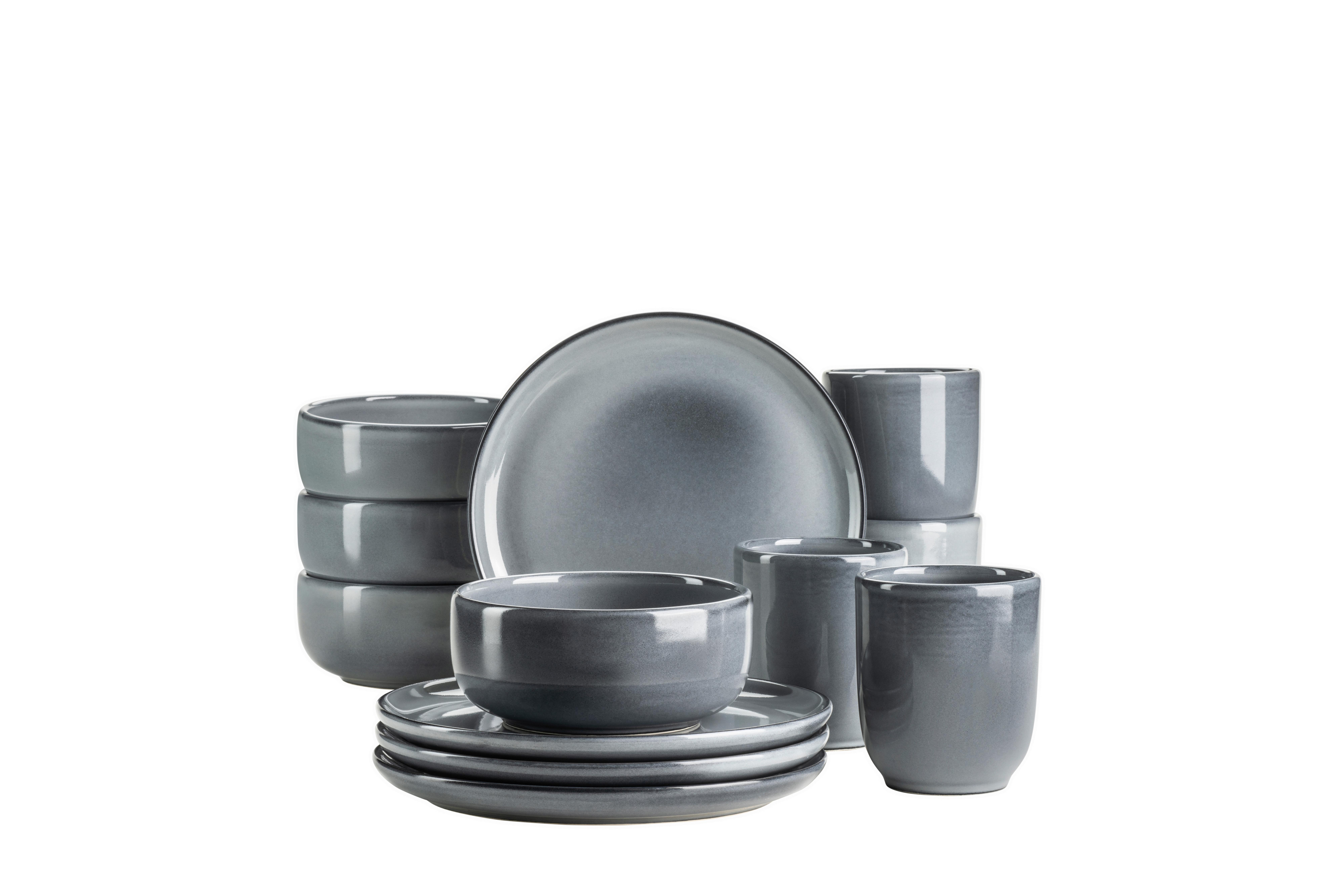 Frühstücksservice Livio 4 Personen Geschirr Set - Blaugrau, Basics, Keramik - Mäser