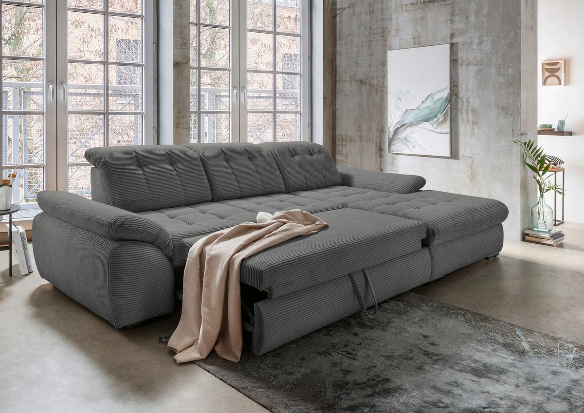Ecksofa mit Schlaffunktion & Bettkasten Rigatti Grau - Schwarz/Grau, MODERN, Textil (314/184cm) - Livetastic