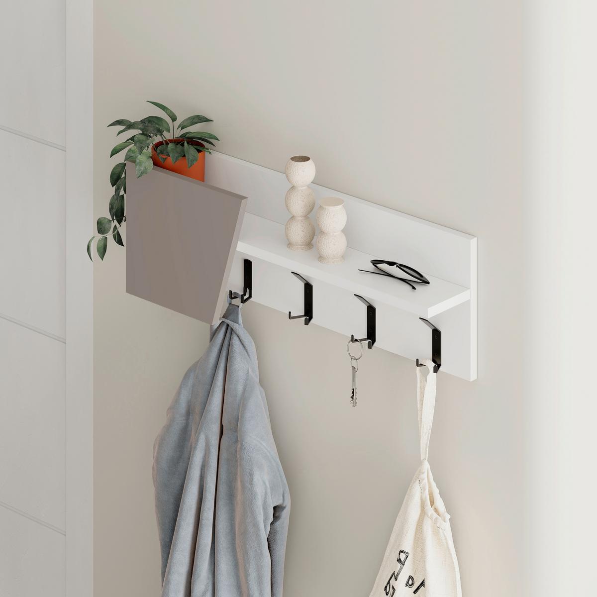 Wandgardarobe Eleva Weiß/Mokka B: 74 cm - Weiß/Mokka, Design, Holzwerkstoff/Metall (74/26/15.7cm) - Livetastic