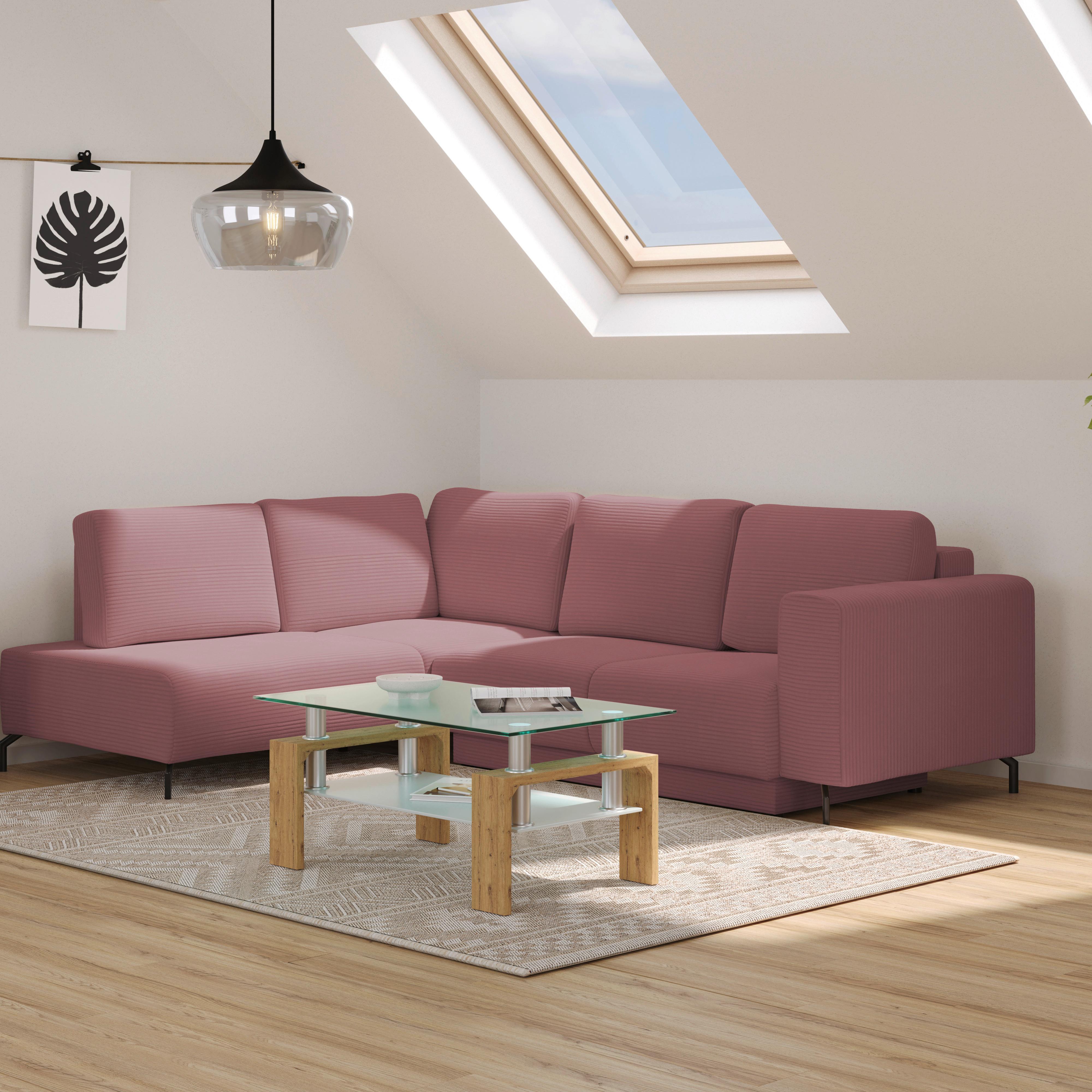 Ecksofa Veni Ecke L - Schwarz/Altrosa, MODERN, Textil (210/272cm) - Ondega
