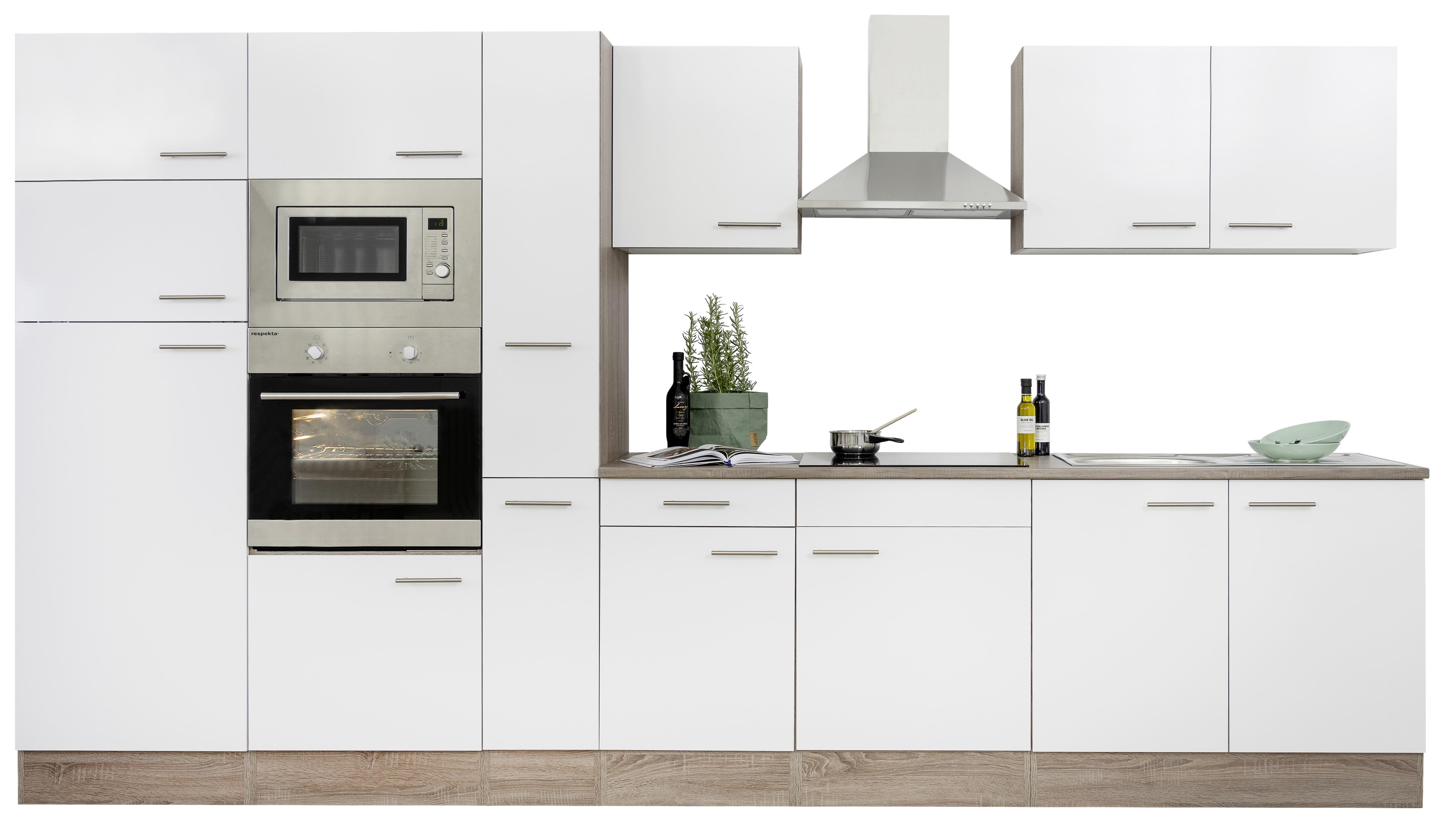 Küchenzeile mit Geräten B: 360 cm Weiß/Eiche Dekor - Eichefarben/Weiß, Design, Holzwerkstoff (360cm) - Respekta