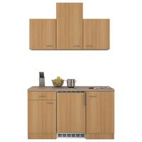 Miniküche mit Kühlschrank + Kochfeld 150 cm Creme/Buche - Beige/Buchefarben, MODERN, Holzwerkstoff (150cm) - FlexWell