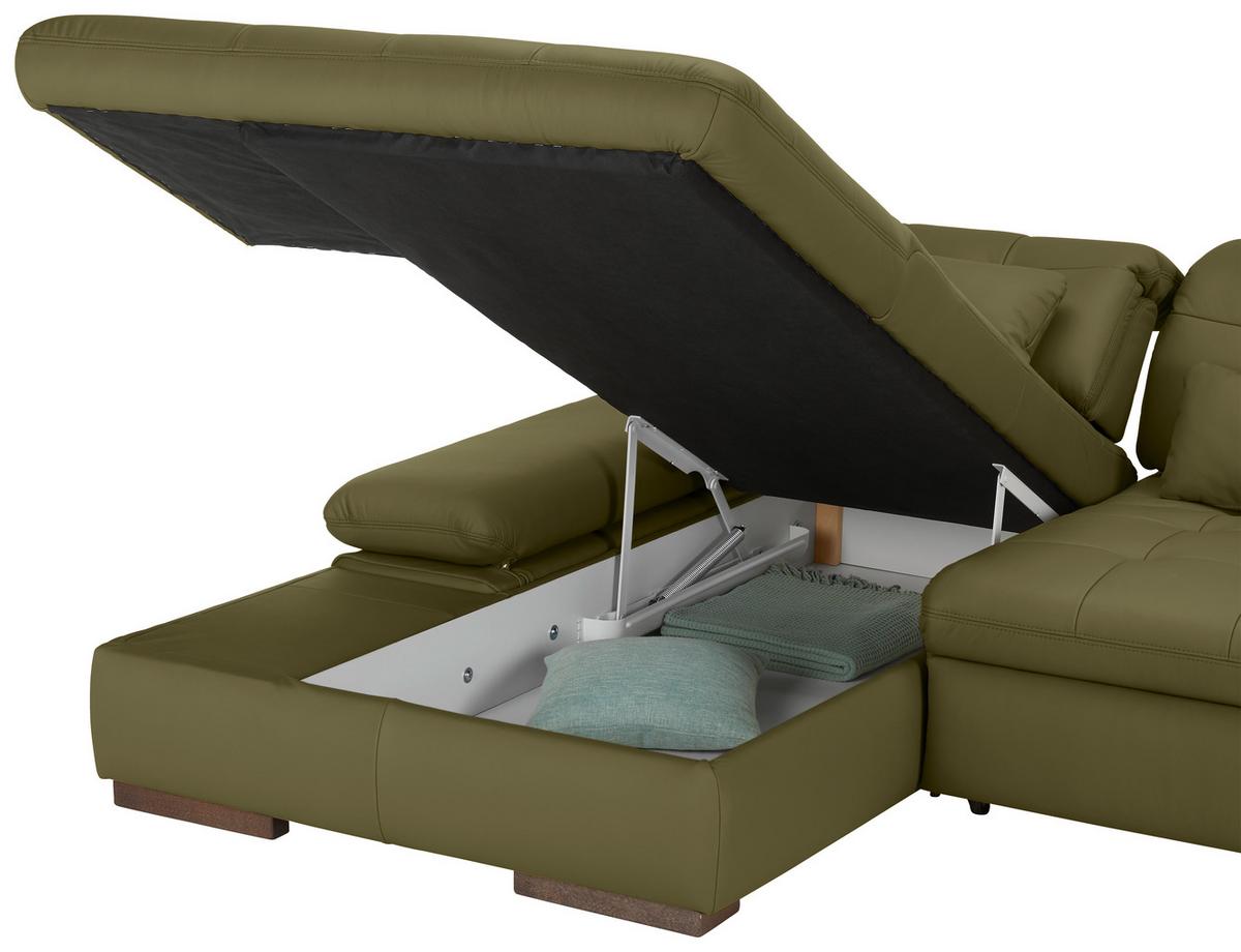 Rohová sedačka SANFINO, levá, olivově zelená pravá kůže - barvy chromu/olivově zelená, Konvenční, kov/kůže (199/305cm) - Premium Living