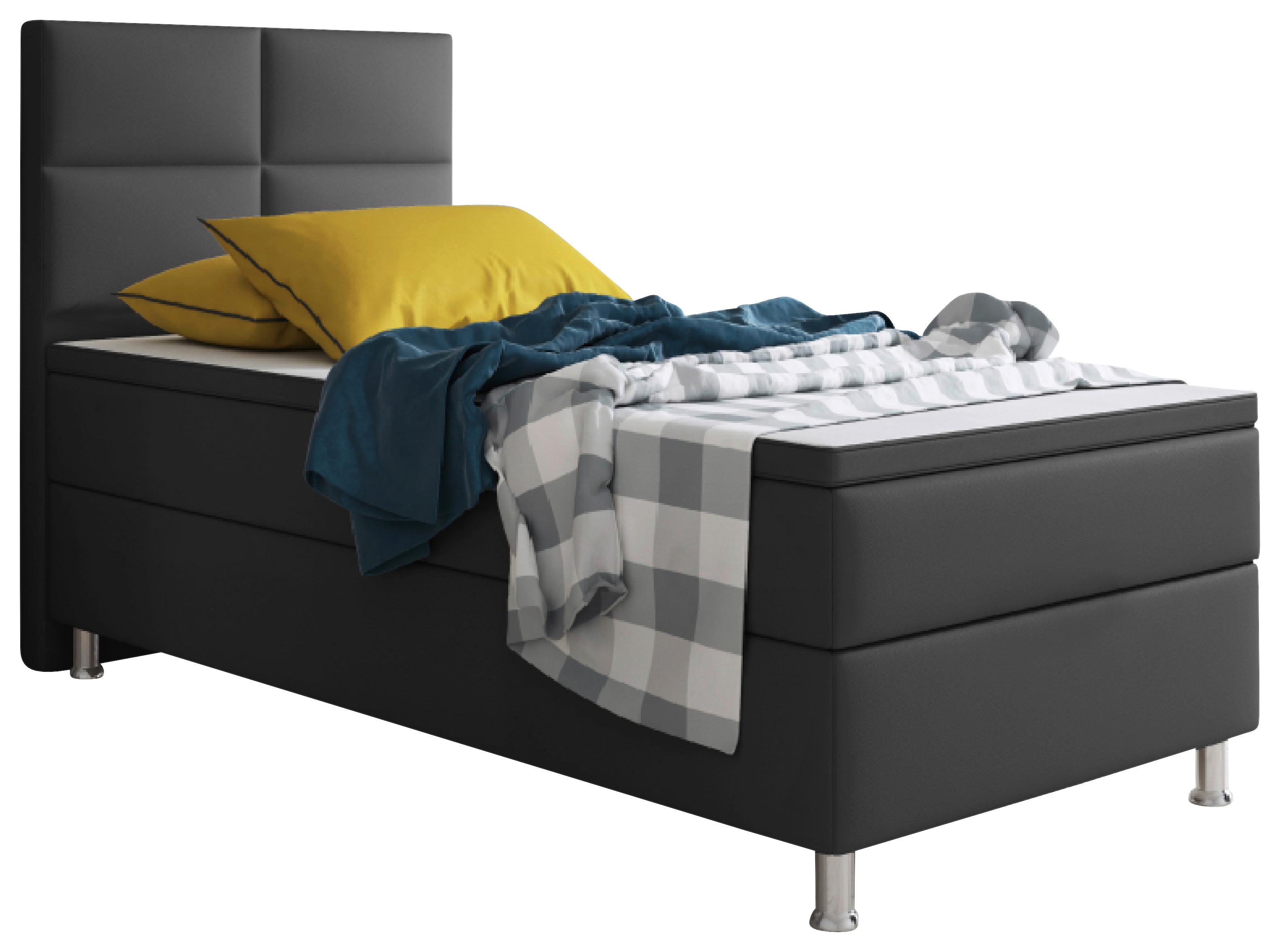 Boxspringbett Miami-F - Anthrazit/Silberfarben, KONVENTIONELL, Leder/Textil (90/115/210cm) - MID.YOU