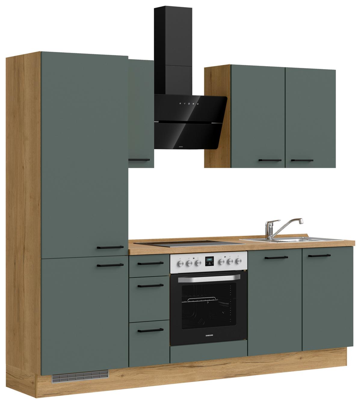 Kuchyňská linka 240 cm, minerální zelená,ultra matná - barvy dubu/černá, Moderní, kov/kompozitní dřevo (240cm) - Nobilia