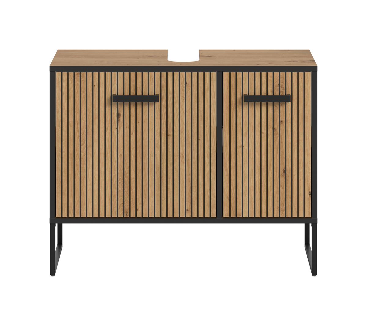 Waschbeckenunterschrank Bagno Schwarz/Eiche Dekor B: 80cm - Schwarz/Eiche Artisan, Trend, Holzwerkstoff (80/63/36cm) - MID.YOU