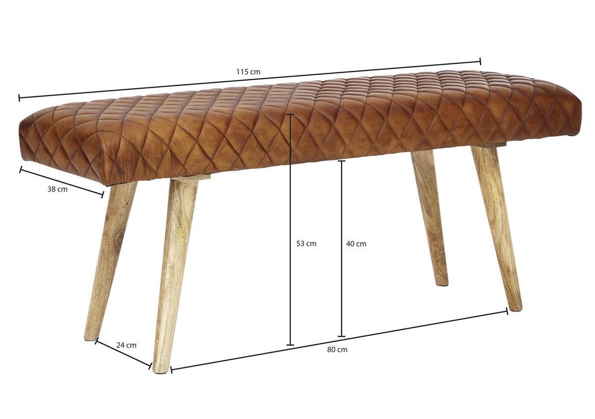 Víceúčelová lavice hnědá kůža - přírodní barvy/hnědá, Moderní, dřevo/kůže (115/53/38cm) - MID.YOU