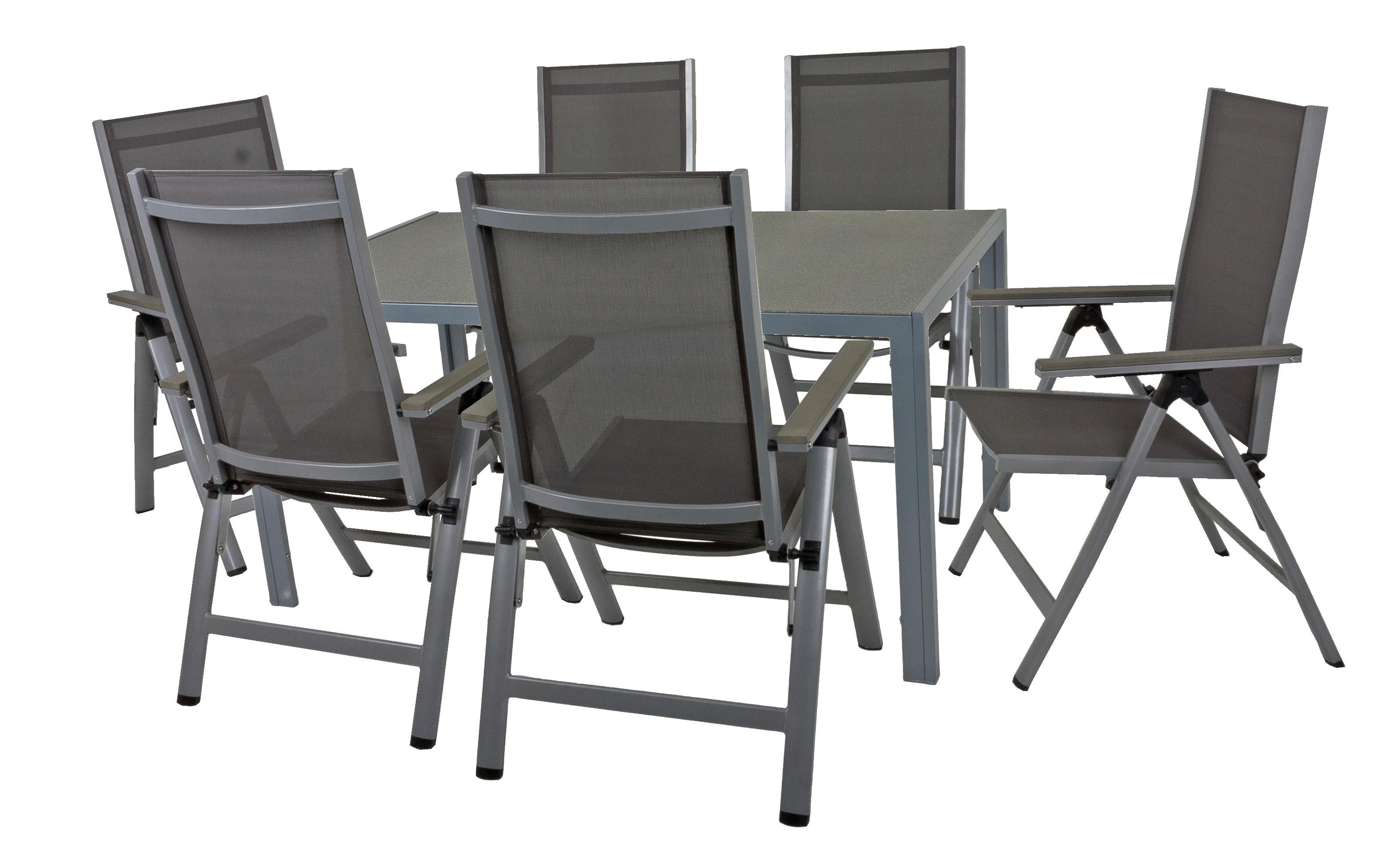 Tischgruppe Grace - Silberfarben/Grau, Basics, Glas/Kunststoff - Gardenson