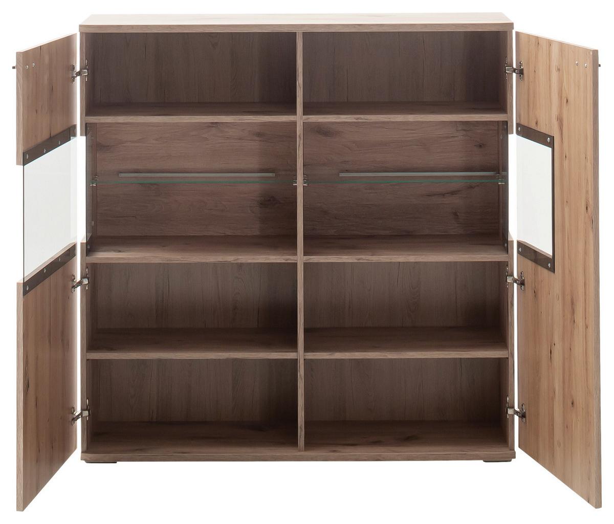 Highboard Prato Eichefarben B: 119 Cm - Eichefarben, Design, Glas/Holzwerkstoff (119/120/37cm) - MID.YOU