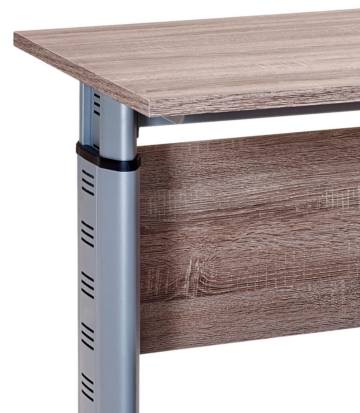 Schreibtisch höhenverstellbar B 140cm Serie 1210, Trüffel - Eichefarben/Silberfarben, Basics, Holzwerkstoff/Metall (140/65/91-109,5cm) - MID.YOU